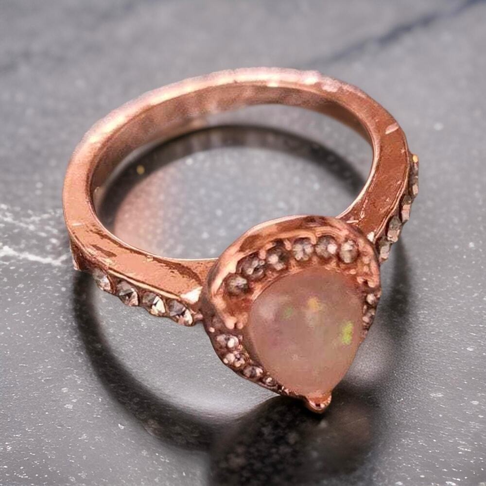 Size 7 14K Rose Gold Plated Opal Pear Shaped Promise Ring - Picture 2 of 3